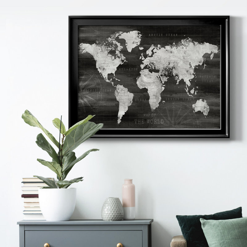 Mappemonde industrielle sur toile de qualité supérieure - prête à être suspendue, Noir, H 30,5 po x l 42,5 po x P 1 po