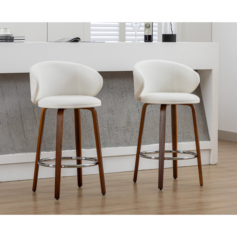 White Upholstered Counter Stools with Solid Wood Frame, Set of 2