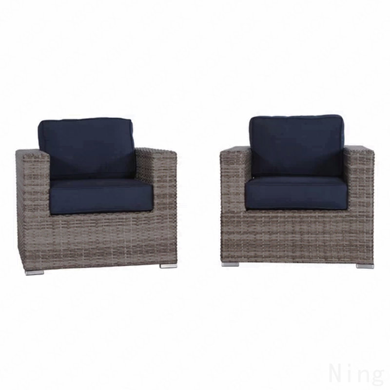 Fauteuil club en osier gris Sunbrella, Bleu