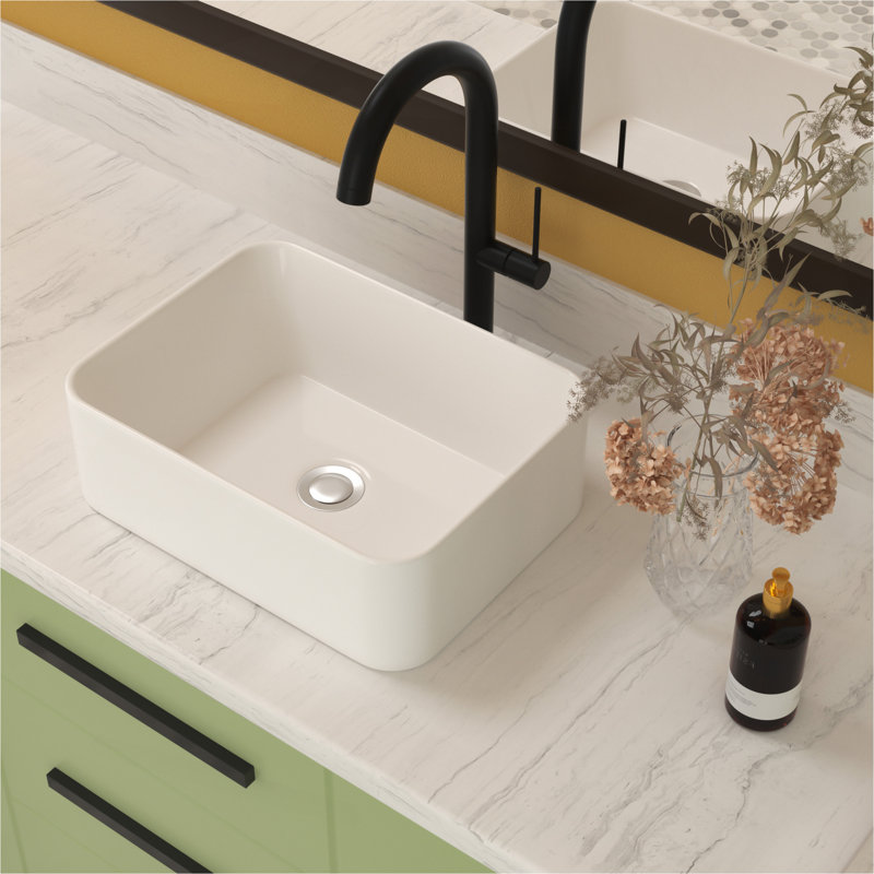 Lavabo de salle de bain vasque rectangulaire en céramique blanche 16 po x 12 po, White