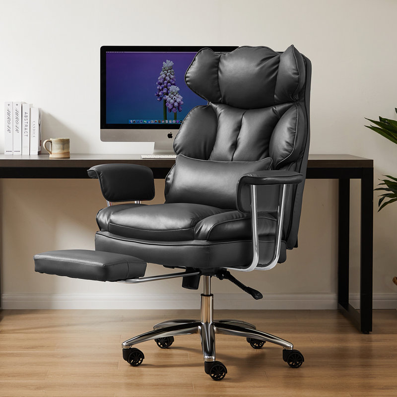 Katsunori Big and Tall Ergonomic Executive Chair with Footrest and Pillow, Black