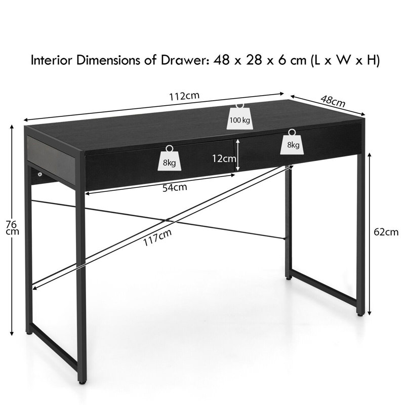 Metal Base Writing Desk, Black