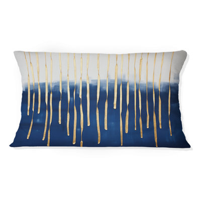 Tapisserie azur abstraite dorée et bleue - Coussin décoratif avec peinture abstraite