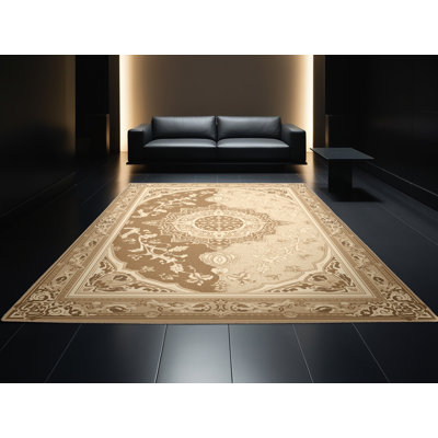 Tapis oriental traditionnel beige lavable à la machine Pahola