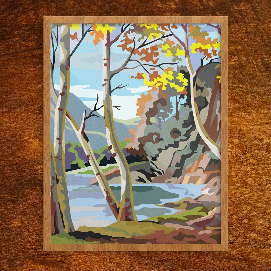 Paint By Number Autumn Scene Finished Print - Not A Paint By Number Kit On  Paper Print