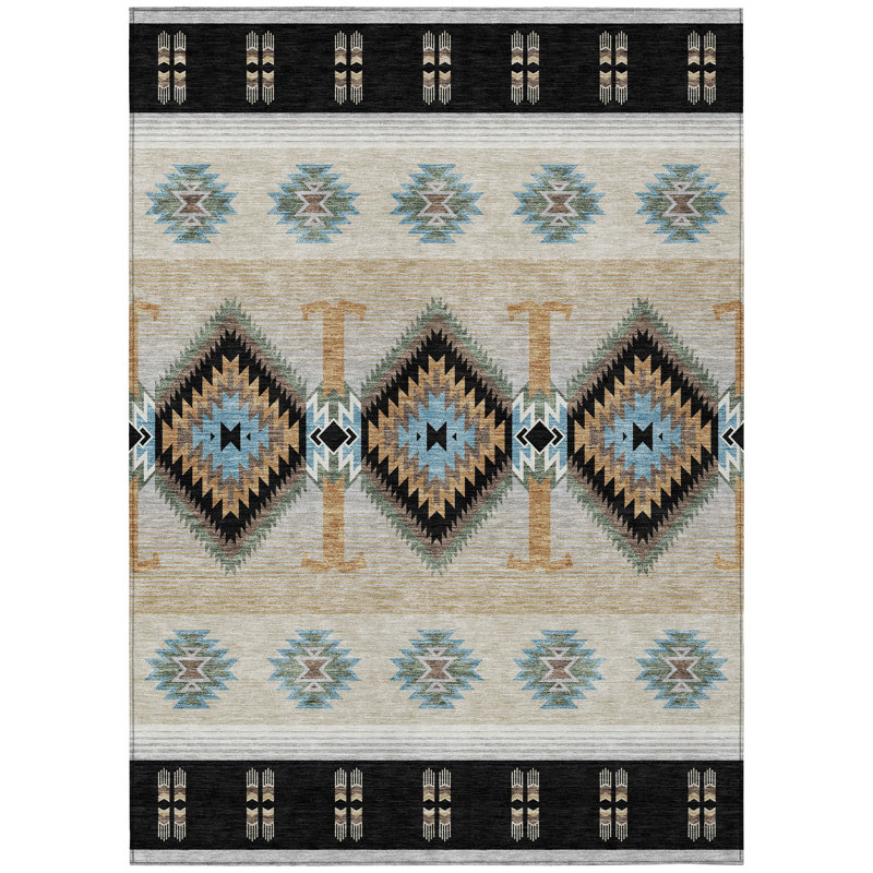 Machine Washable Indoor/Outdoor Chantille ACN2541 Lodge Rug, Rectangle 9' x 12', Black
