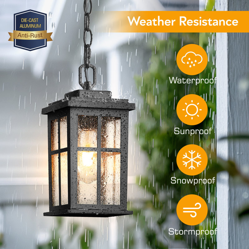 Matte Black Waterproof Outdoor Hanging Lantern with Adjustable Chain