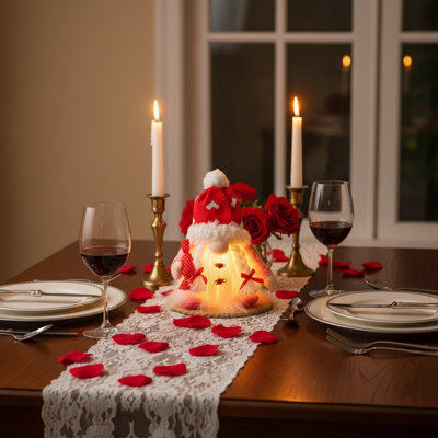 Gnome de la Saint-Valentin illuminé décoré de gnomes suédois faits à la main en forme de lutin scandinave Tomte - ornement de table de la Saint-Valentin, cadeau