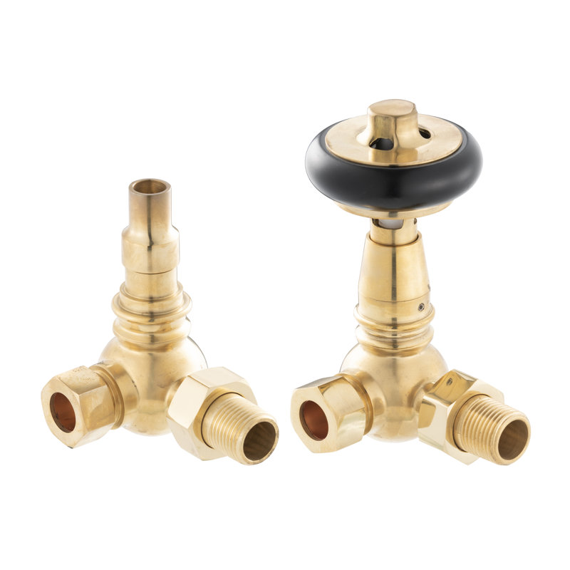Abbate Heating Corner Thermostatic Radiator Valve with Wheel Head & Lockshield, Old English Brass