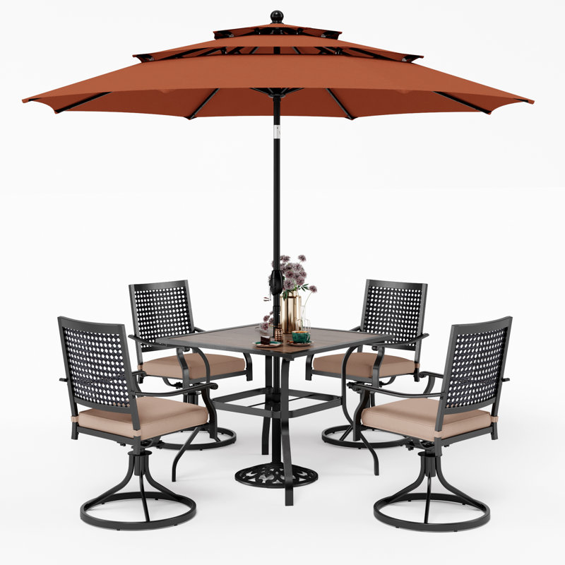 Armisha 4 - Person Patio Dining Set with Square Table , Cushions Included, Red
