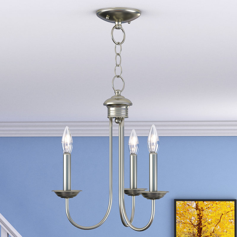 Lustre 3 lumières de style bougie Arunvir, Nickel brossé