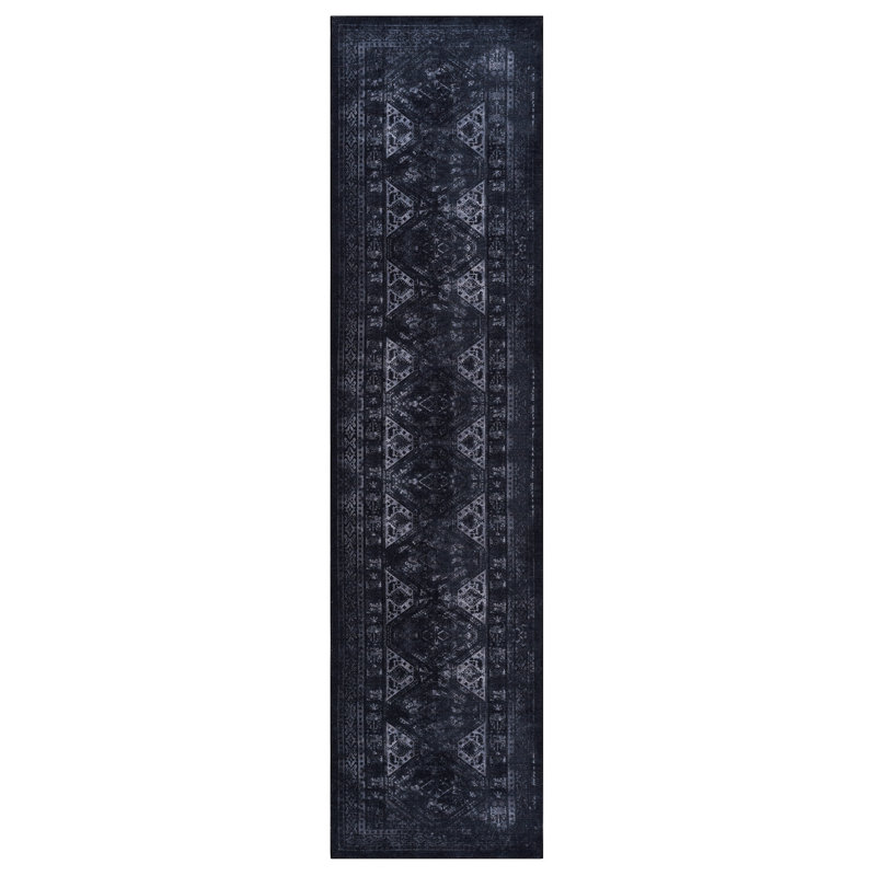 Tapis pliable pour couloir - lavable, antidérapant, à poils courts et noir et gris pour animaux de compagnie, 2 pi 6 po x 10 pi lavable sans perte de poils, doux et sécuritaire