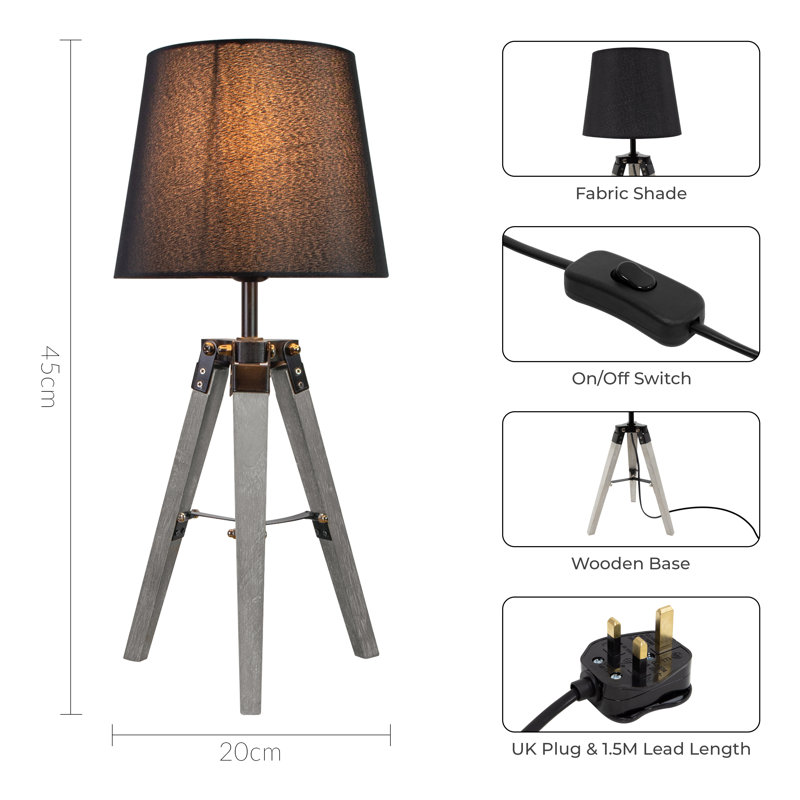 Wood Tripod Lamp, Black