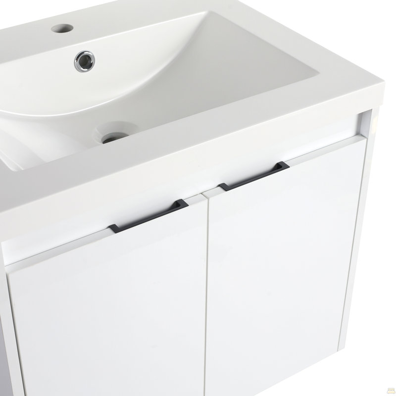 Meuble-lavabo 24 po avec lavabo en résine, 2 portes à fermeture en douceur, fixation à flotteur