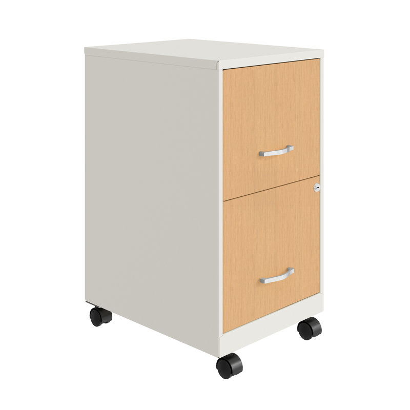 Esean 18'' Deep Mobile File Cabinet with Wood Pattern Drawer Fronts, Platinum Oak/White