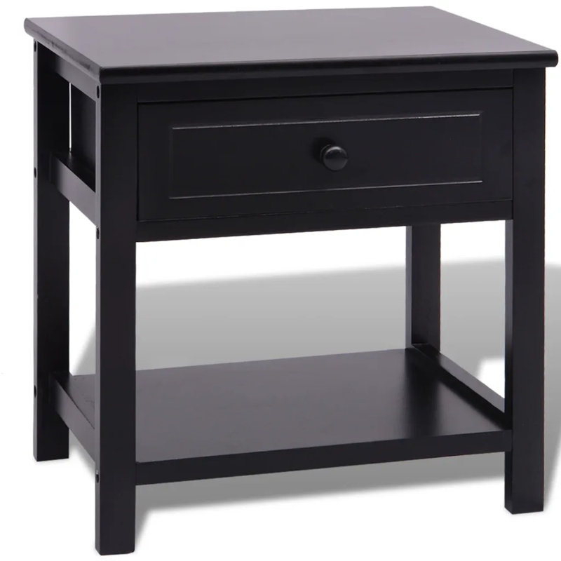 Gammage 40cm W Solid + Manufactured Wood Bedside Table, Black
