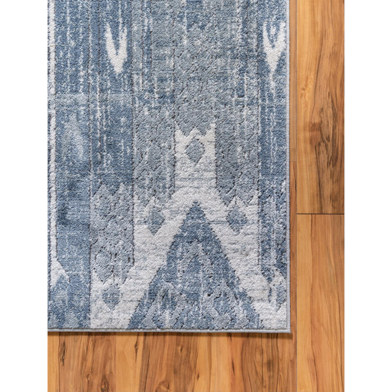 Tapis bleu à motif géométrique Santini, Rectangle 10 pi x 13 pi 1 po