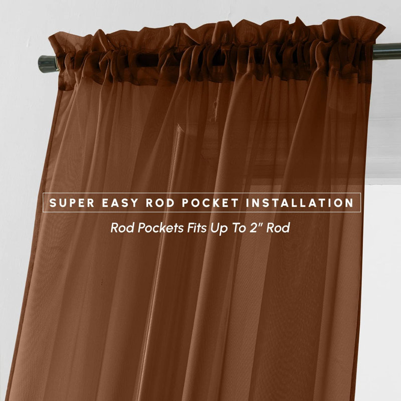 Yaelle Semi Sheer Curtain Pair, 60" W x 84" L, Brown