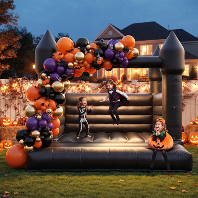 RELUNCH 13.5FT Commercial PVC Inflatable Bounce House Black Bouncy Castle for Adult Kids Halloween Party(Without Halloween Balloons)