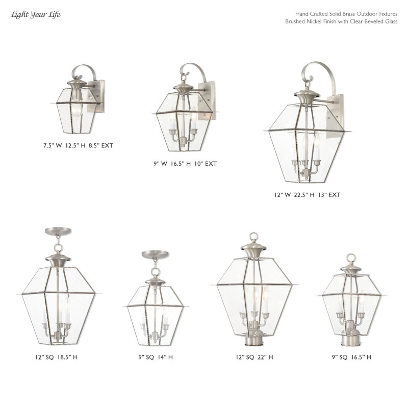 Boto Outdoor Hanging Lantern, 14" H x 9" W x 9" D, Brushed Nickel