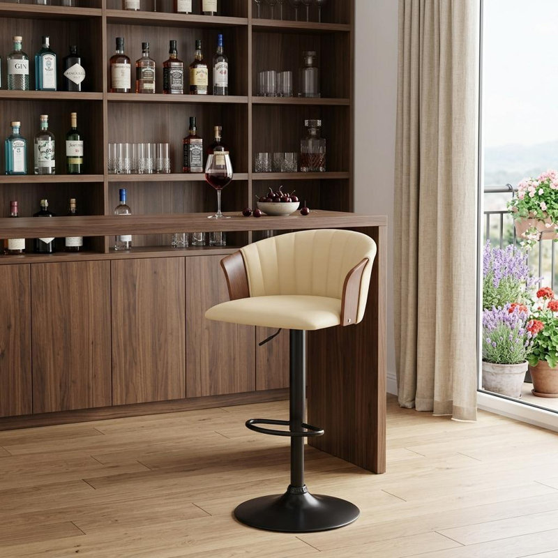 Tabouret de bar rotatif Jerahmy, Crème/brun