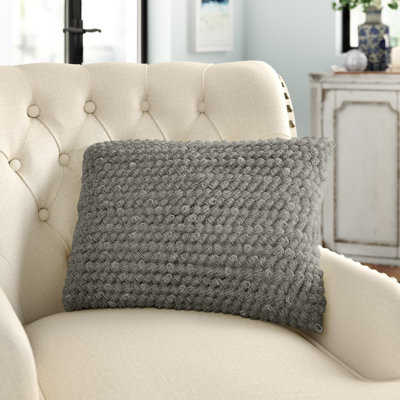 Keeley Curly Loops Light Gray Wool Cotton Blend Throw Pillow