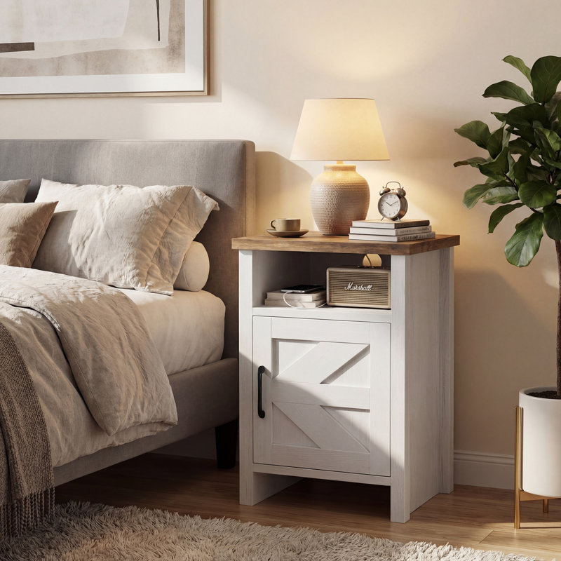 Haslingden Nightstand, White/Brown, Individual