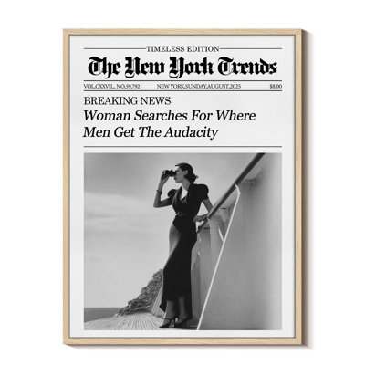 “Woman Search” Newspaper Metal Framed Wall Art