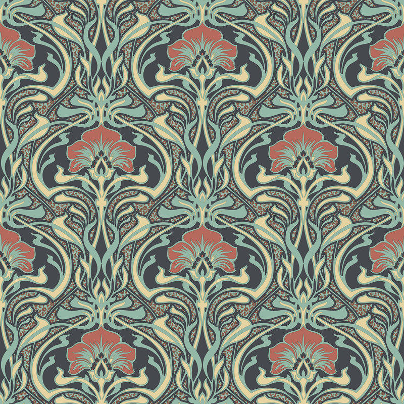 Flora Nouveau 10.05m x 53cm Wallpaper Roll, Peacock Green