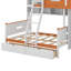 Lit superposé simple au-dessus d'un lit double en bois avec garde-robe, tiroirs, tablettes et DEL