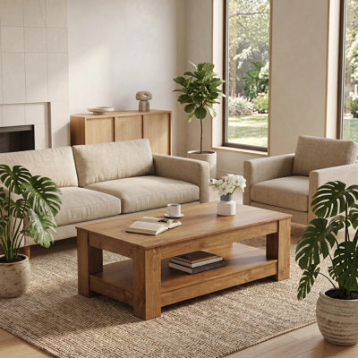 Clean-Lined Double Layer Coffee Table with Open Bottom Shelf