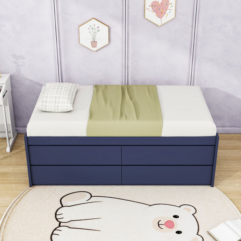 Lit plateforme avec tiroirs de rangement, Twin, Navy Blue