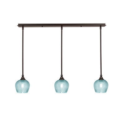 Luminaire suspendu linéaire à 3 lumières avec tige texturé turquoise