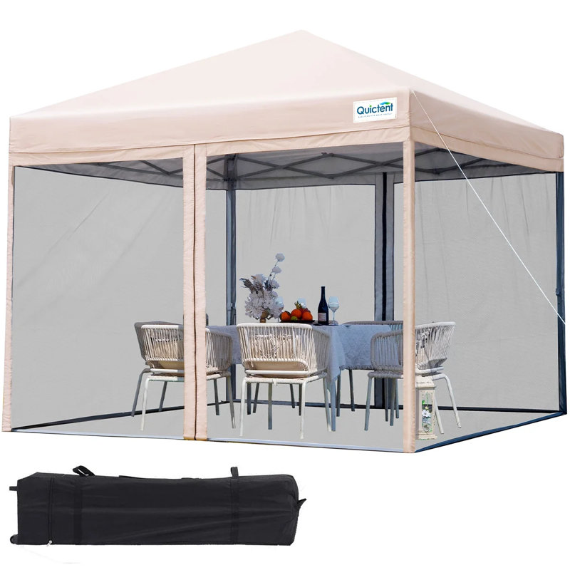 Quictent 10' x 10' Pop up Canopy with Netting, Screen House, Tan, 10 ft. x 10 ft., Tan