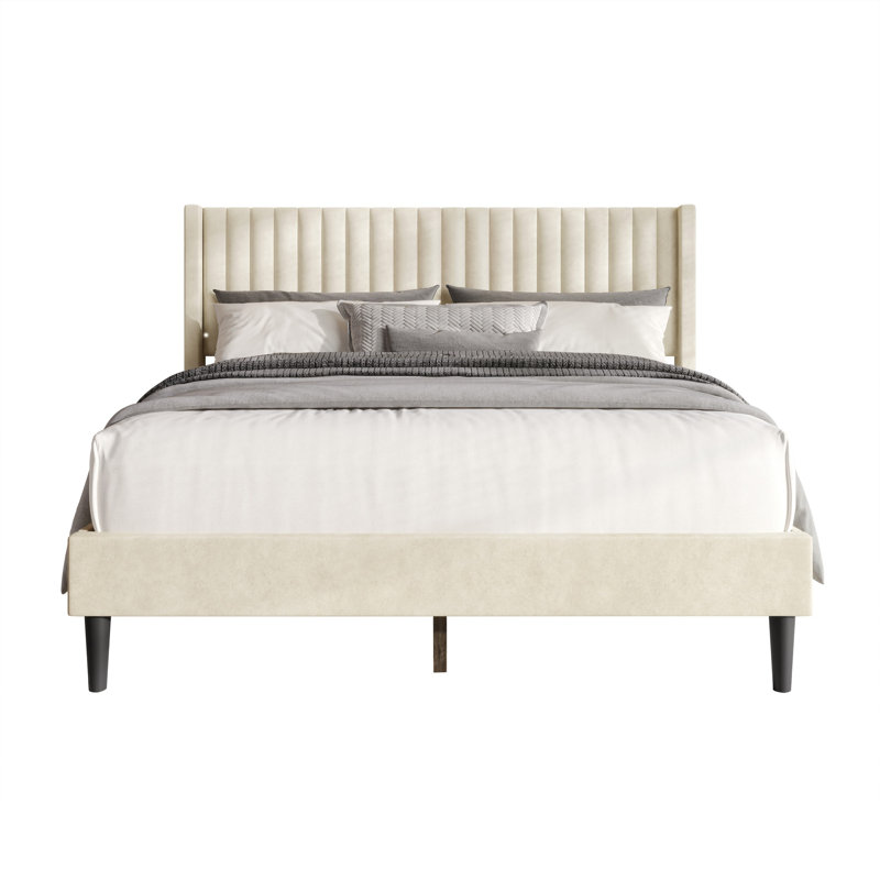 Montrose Twin Upholstered Wingback Platform Bed, Twin, Beige