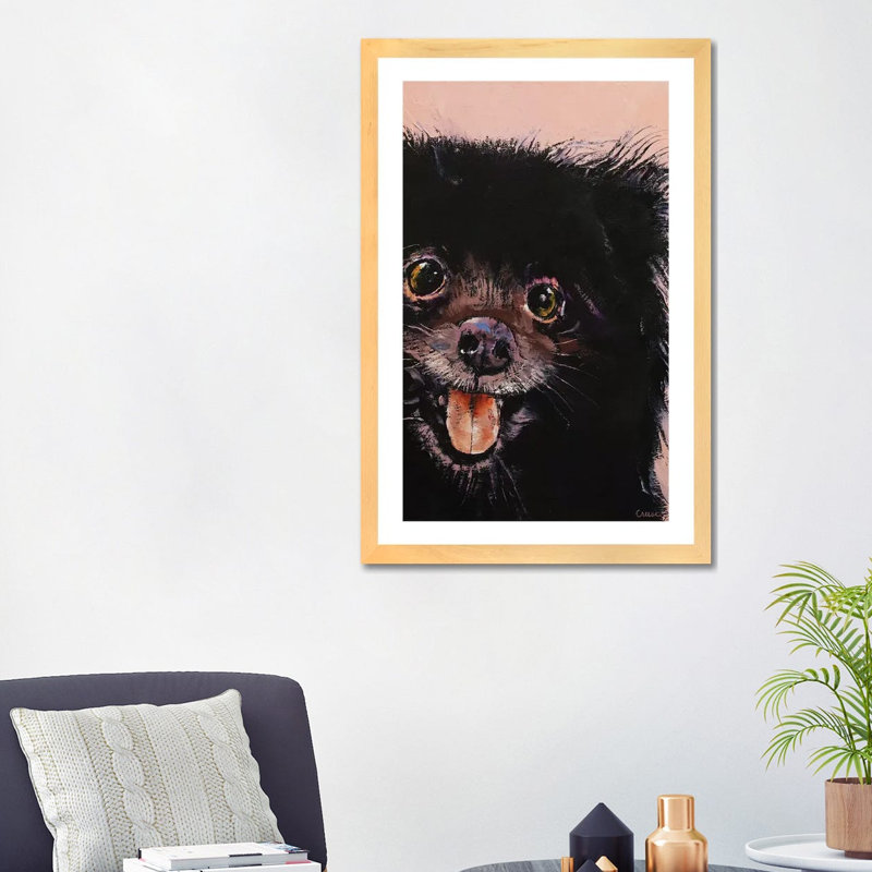 « Black Pomeranian » par Michael Creese, reproduction d’art, Papier bois naturel, Blanc, H 32 po x l 24 po x P 1 po
