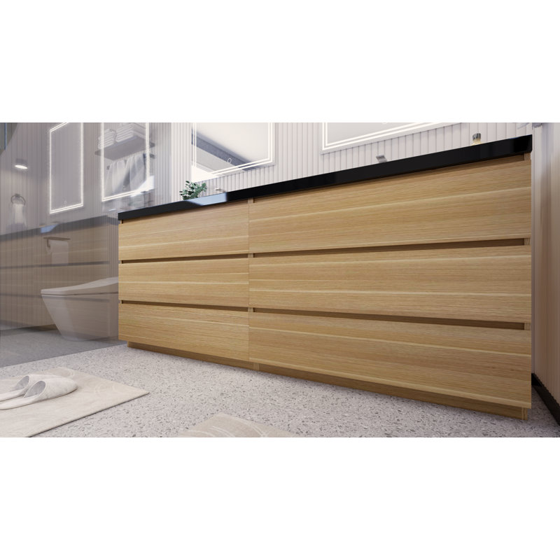 Santrice 83.5'' Double Bathroom Vanity with Acrylic Top, White Oak