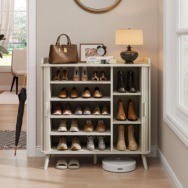 Armoire de rangement pour chaussures 24 paires avec portes coulissantes et tablettes réglables, Beige