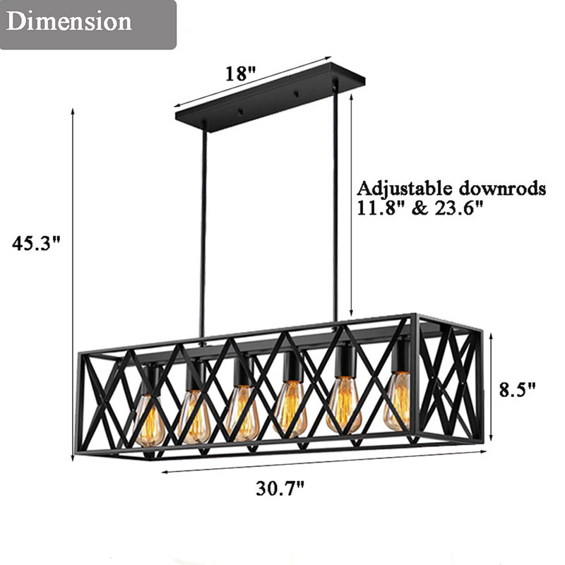 6 - Light Dimmable Kitchen Island Square / Rectangle Chandelier