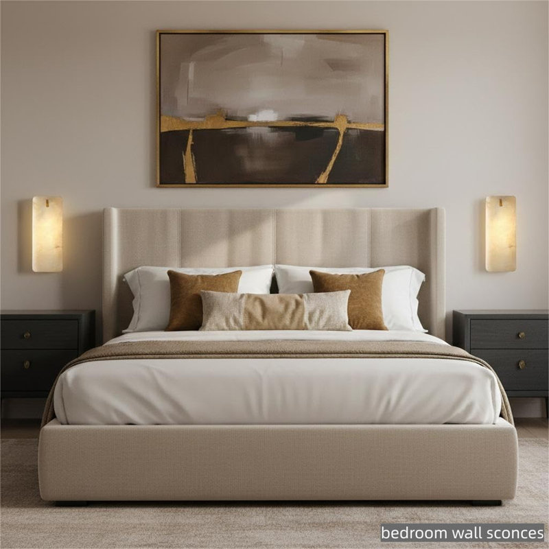 1 - Light 12"/16" Rectangular Brass Wall Sconces Flush Mounted Sconces With Alabaster Shade, 12.75'' H x 5'' W x 4.5'' D