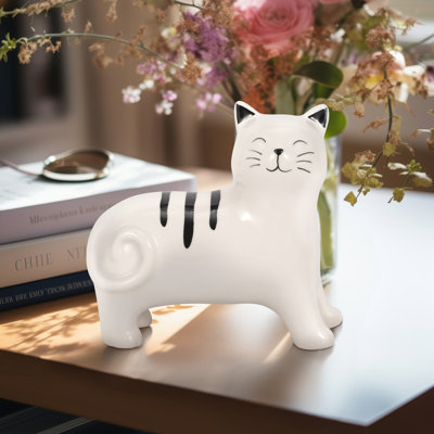 Ceramic 7" Standing Kitty Figurine, Delightful Black and White Decor Piece - 7" x 3" x 7"