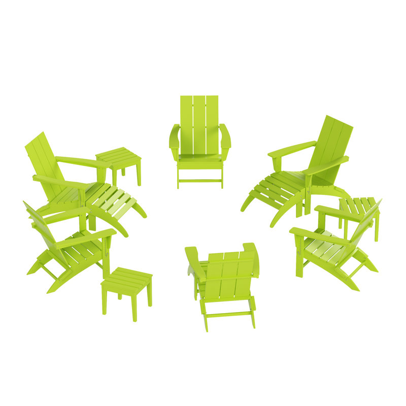 Chaise Adirondack pliante en poly 12 pièces avec repose-pieds et table d'appoint Joubert, Lime