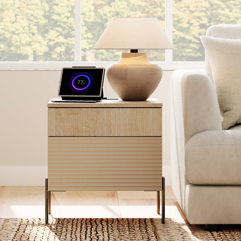 Laverda Modern End Table With Usb Ports, Beige, Individual