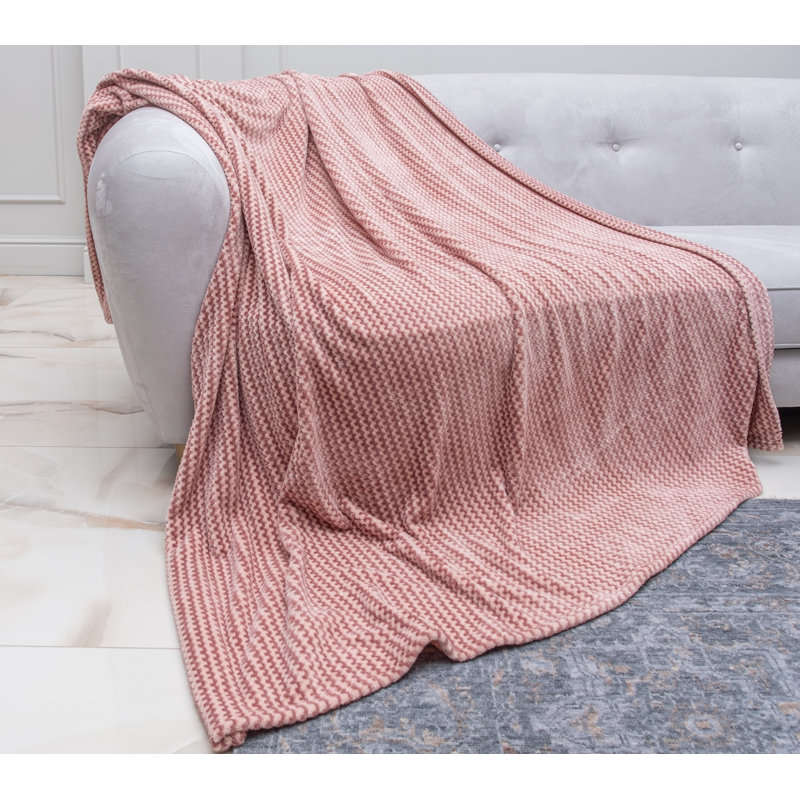 Pink and White Knitted Fleece Throw Blanket, 60" x 80"