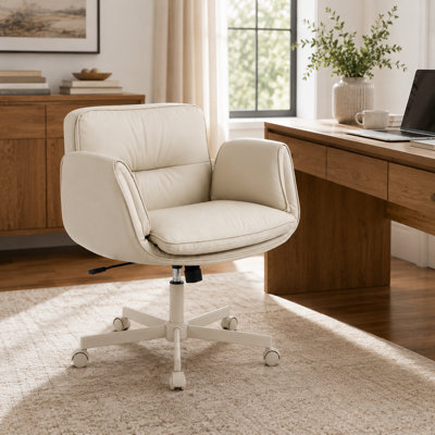 Criss Cross Faux Leather Office Chair with 5-Position Adjustable Padded Arms, Wide Seat, Swivel, Adjustable Height and Casters