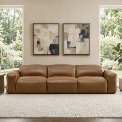125.2'' Dual Motor Power Reclining Sofa With Zero Wall Design, Adjustable Headrest, And Top-Grain Leather