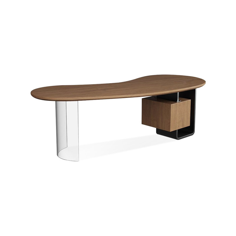 Nut-brown+Black+Clear Curved Solid Wood+Iron+Acrylic desks, 29.53" H x 70.87" W x 30.31" D