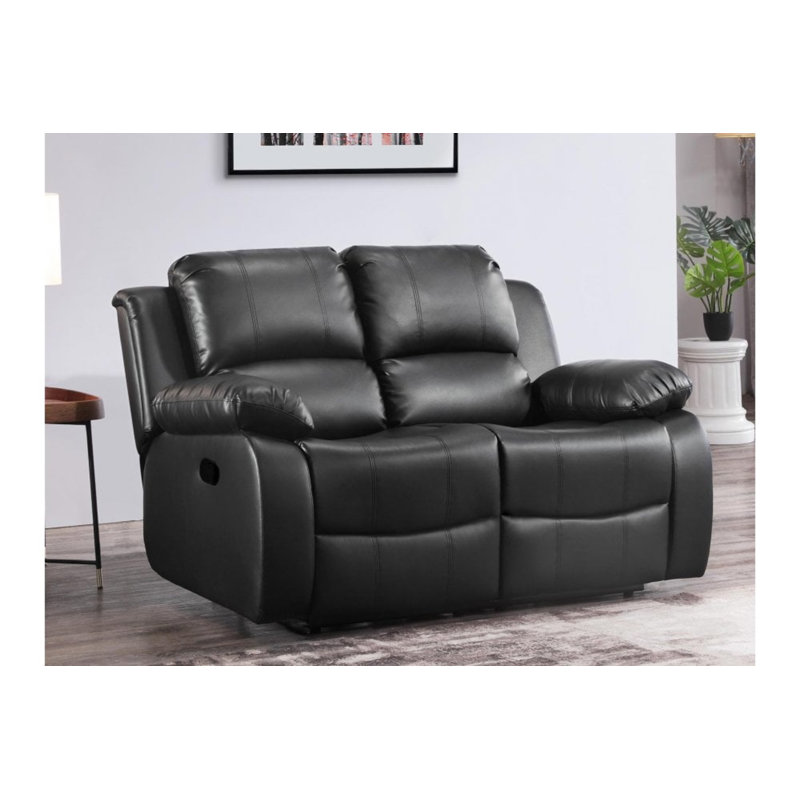 Arberie Top Grain Leather Reclining Sofa, Manual, Faux leather, Black