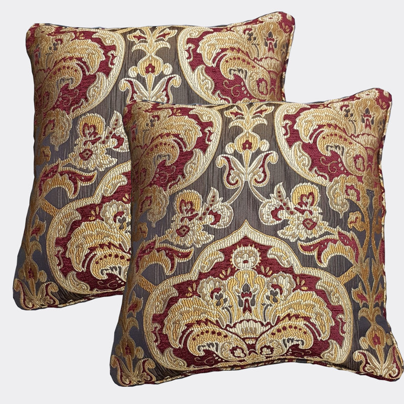 Georgia Cushion Cover Pair in Burgundy Floral Decorative Available in 18x18 & 22x22 Inches, 45cm H x 45cm W x 1cm D