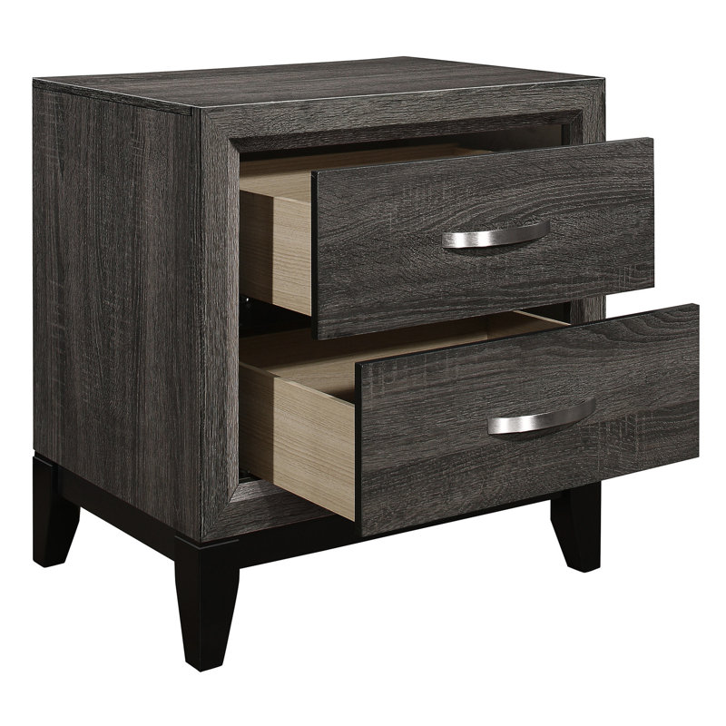 Table de chevet moderne pour chambre avec glissières centrales en métal et 2 tiroirs de style contemporain